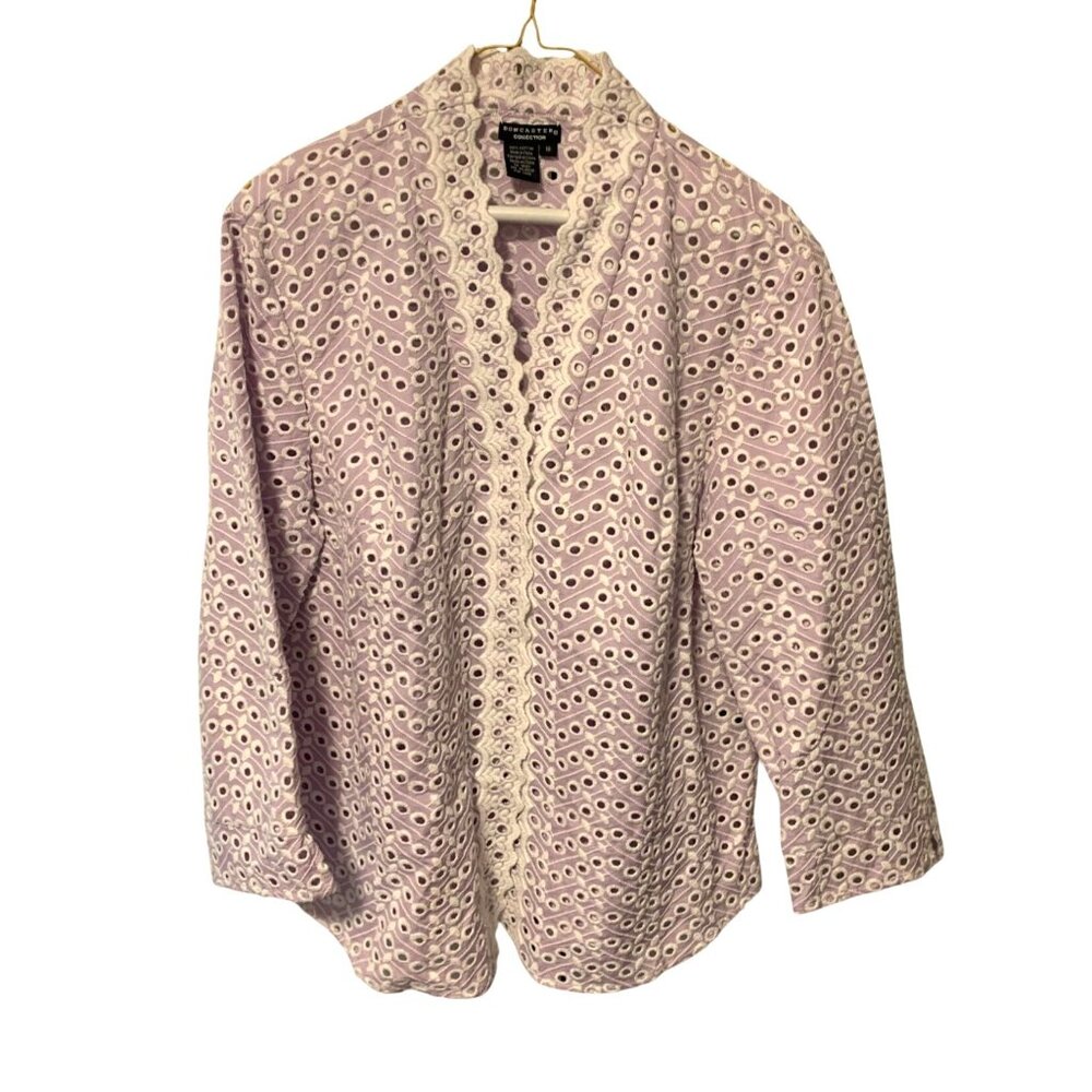 Doncaster Collection Womens Size 16 Snap Up Blazer Jacket Long Sleeve Eyelet Pur